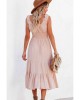 Smocked Ruched Sleeveless High Waist Midi Dress