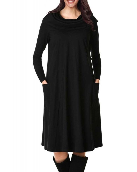 Cowl Neck Long Sleeve Jersey Dress