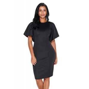 Flutter Sleeve Back Slit Sheath Dress