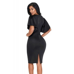 Flutter Sleeve Back Slit Sheath Dress