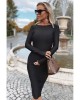 Black Long Sleeve Zip Open Back Pencil Bodycon Midi Dress