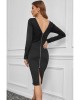 Black Long Sleeve Zip Open Back Pencil Bodycon Midi Dress