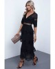 Black Swiss Dot Print See-through Lace Patch Layered Long Dress - from category Midi Dresses