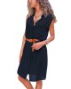 Blue Pockets Buttoned Sleeveless Shirt Dress - from category Midi Dresses