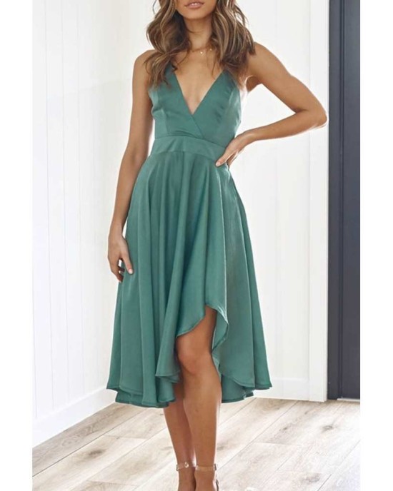 Green Sleeveless Open Back Tie Knot Ruffed Midi Dress - from category Midi Dresses