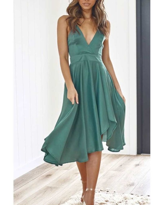 Green Sleeveless Open Back Tie Knot Ruffed Midi Dress - from category Midi Dresses