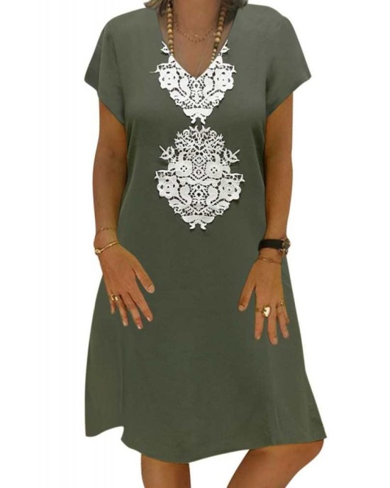 Green Summer Tribal Print V-Neck Shift Casual Dress - from category Midi Dresses