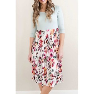 Grey Solid Bodice Floral Bottom Midi Dress - from category Midi Dresses