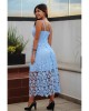 Light Blue Spaghetti Strap V-Neck Lace Midi Dress - from category Midi Dresses