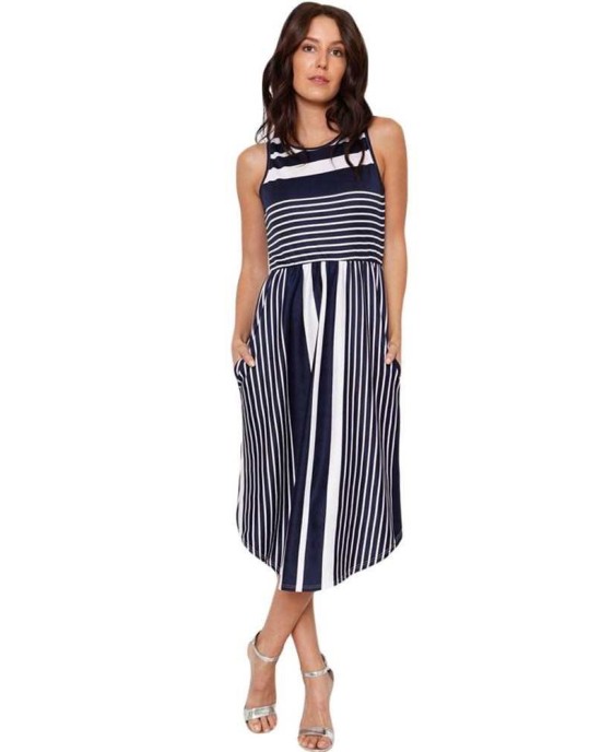 Striped Sleeveless Midi Dress - from category Midi Dresses