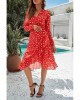 Red Long Sleeve Surplice V Neck Printed Midi Dress with Sash - from category Midi Dresses