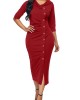  Button Up Front Slit Sheath Midi Dress