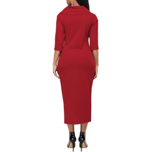  Button Up Front Slit Sheath Midi Dress